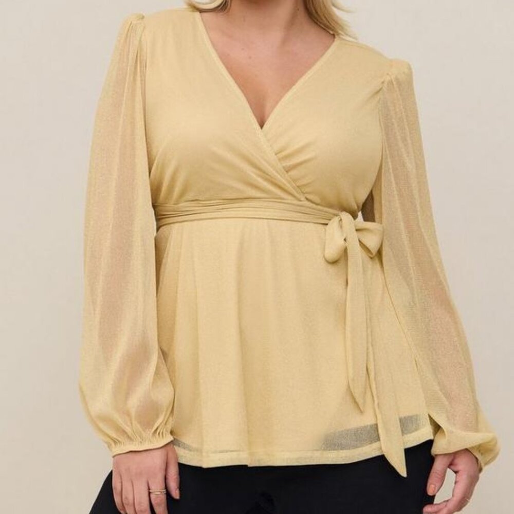 NWT Torrid Glitter Lurex Surplice Peplum Top Gold Size 4 (26)